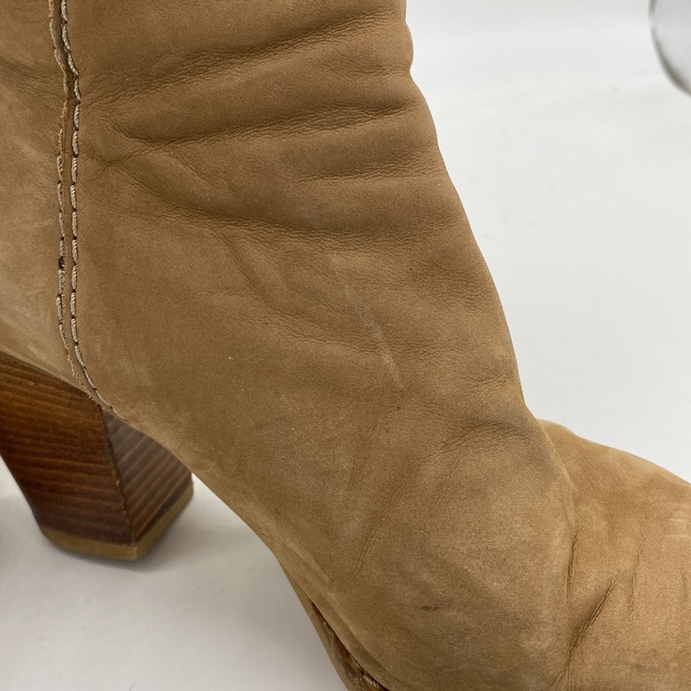 Stuart Weitzman Russell Bromley Nubuck Ankle Booties Heeled Boots Tan Womens 9 - Picture 12 of 16
